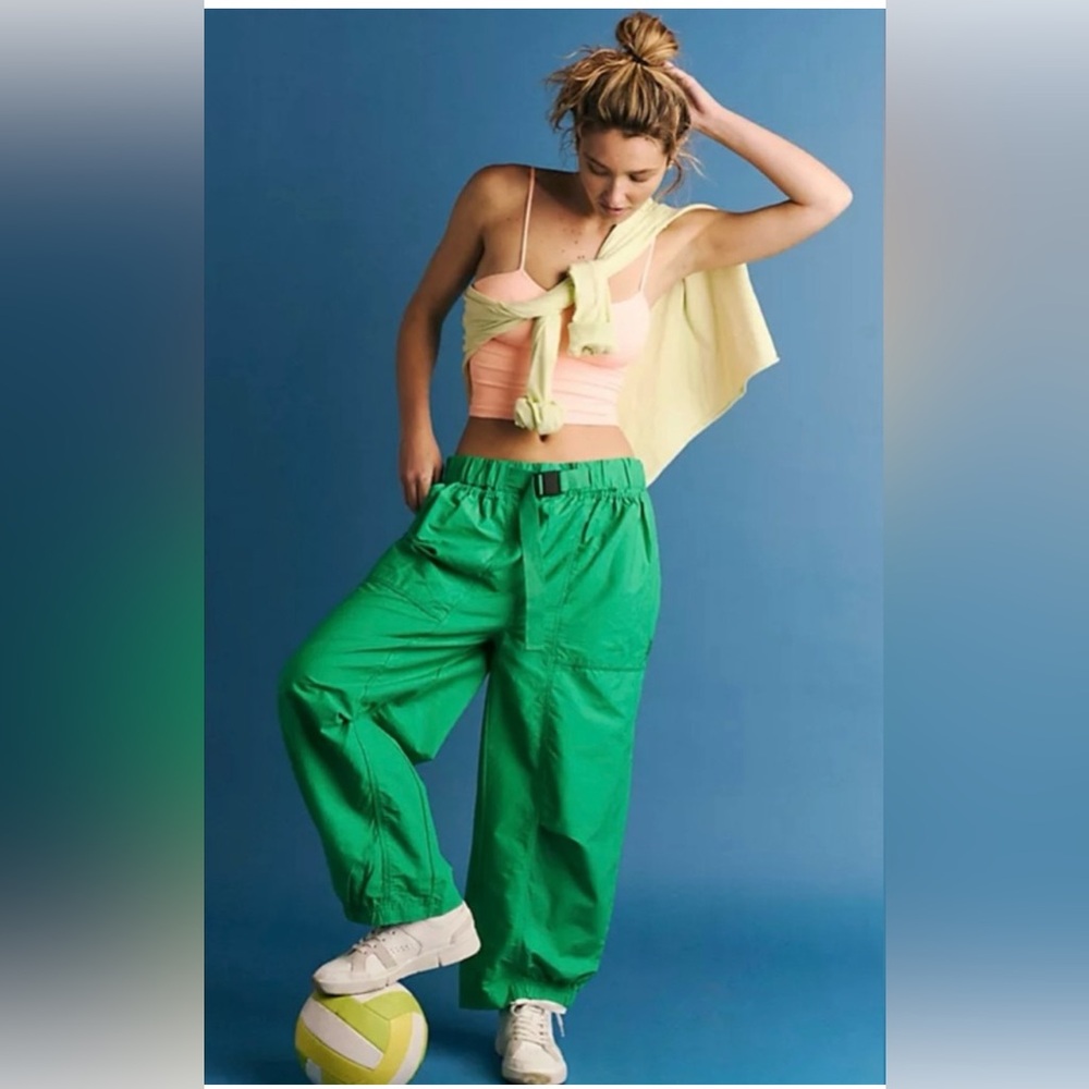 Free People Offside Pants FP Movement In Green Sheen Size XS Oversized NWOT!